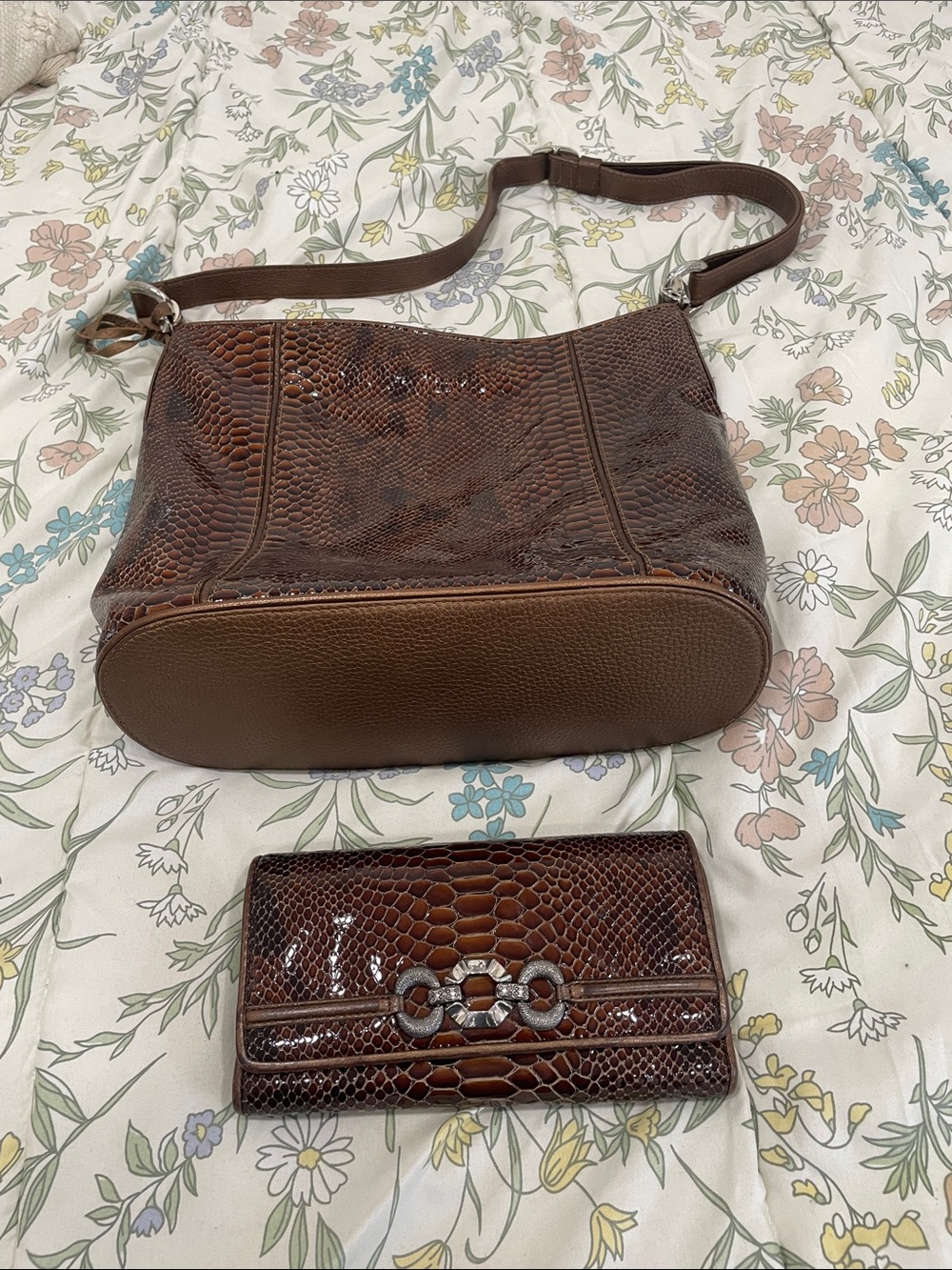 Brighton Brown Faux-Snakeskin Shoulder Bag with Matching Wallet - Picture 13 of 16